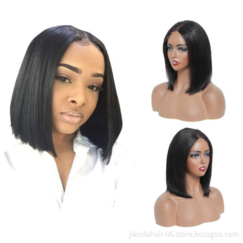 Wholesale 8 Inch Glueless Remy Brazilian Pre plucked Peruvian Lace Front Closure Short Straight Human Hair Bob Wigs